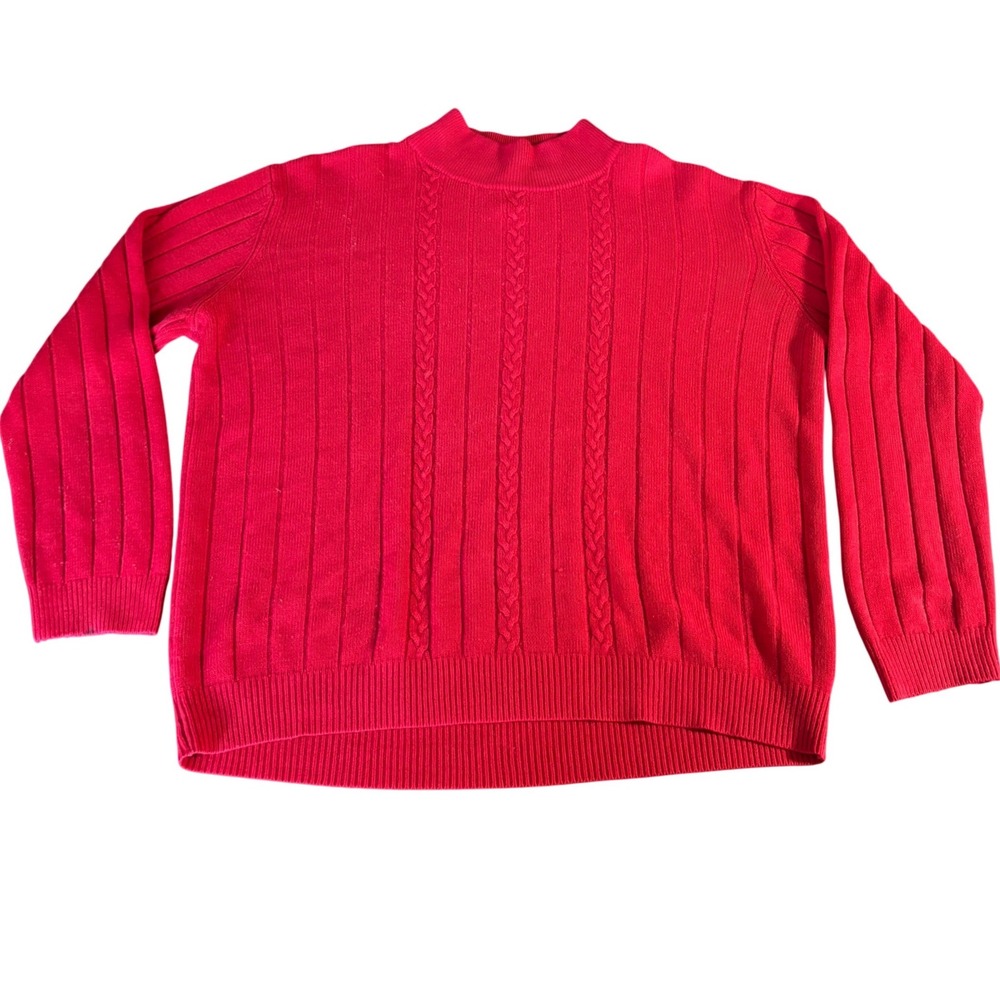 Vintage Yarnworks | Red Cable Knit Mock Neck Sweater Womens XL | Ribbed | Retro